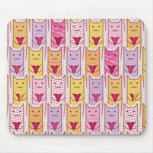 Tapis De Souris Chats mignons avec les coeurs affectueux (Devant)