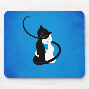 Tapis De Souris Chats mignons en amour Amoureux des chats bleu