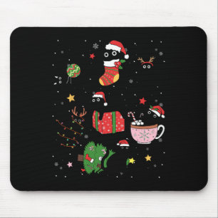 Tapis De Souris Chats noirs amusants Santa Hat sapin de Noël Joyeu