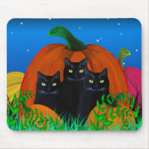 Chats noirs d'Halloween avec Mousepad Citrouille
