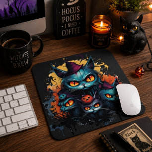 Tapis De Souris Chats noirs effrayants d'Halloween Art gothique d'