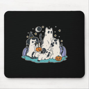 Tapis De Souris Chats noirs en costume fantôme - Mignonnes femmes 