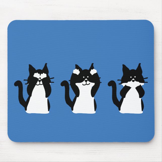 Tapis De Souris Chats noirs et blancs | Trois chatons sages (Devant)