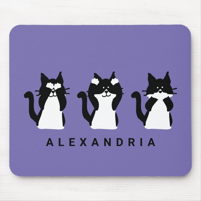 Tapis De Souris Chats noirs et blancs | Trois sages chatons violet (Devant)