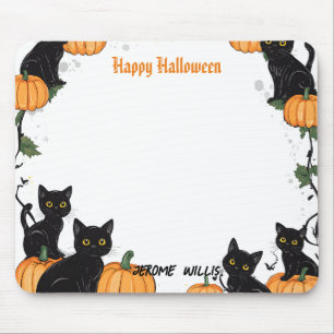 Tapis De Souris Chats noirs et Citrouille Happy Halloween