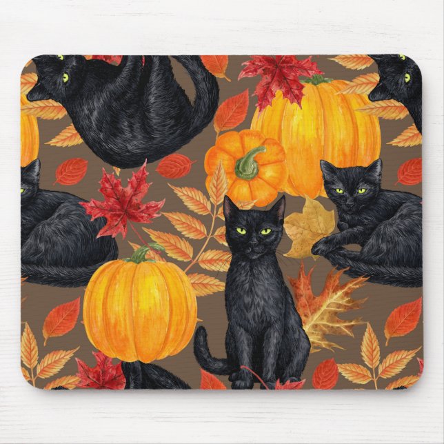 Tapis De Souris Chats noirs et citrouilles 2 (Devant)