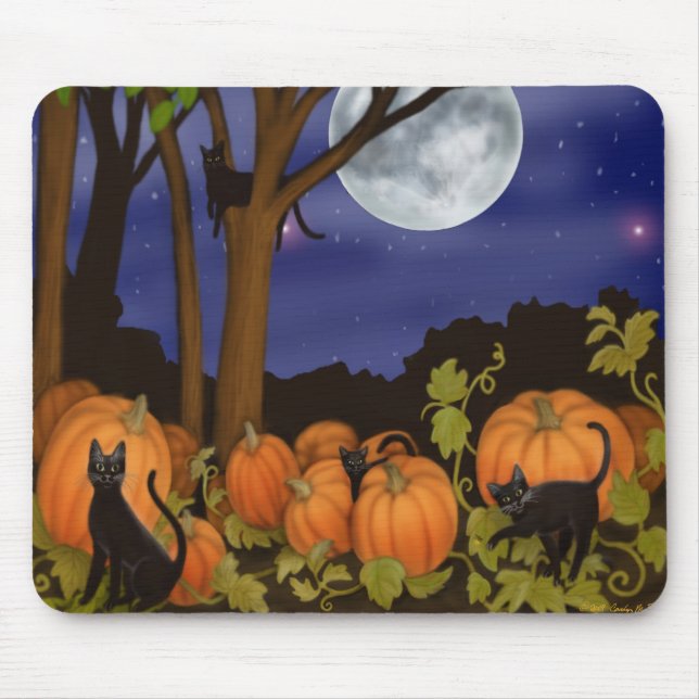 Tapis De Souris Chats noirs et citrouilles Mousepad (Devant)