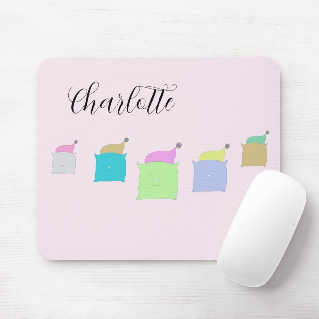 Tapis De Souris Chats oreillers mignons illustration monogrammée (Avec souris)