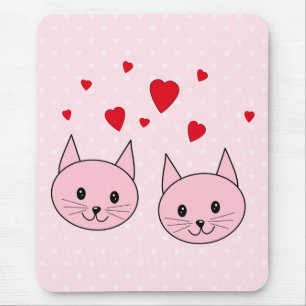 Tapis De Souris Chats roses avec des coeurs d'amour