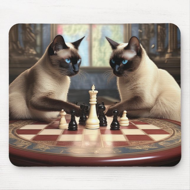 Tapis De Souris Chats Siamais Jouant Aux Échecs (Devant)