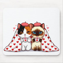 Chats sous couvertures à cœur