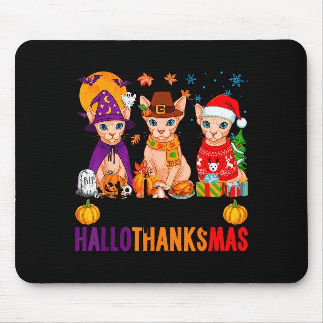 Tapis De Souris Chats Sphynx de Hallothanksmas joyeux Halloween Th (Devant)