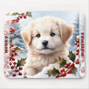 Tapis De Souris Chatte Chien Golden Retriever Chiot Nom de Noël