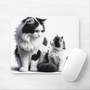 Tapis De Souris Chatte et chaton sur fond blanc