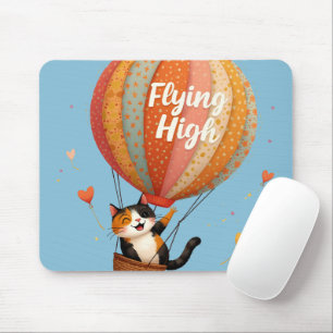 Tapis De Souris Chatte Mignonne Montgolfière Art Fantaisiste