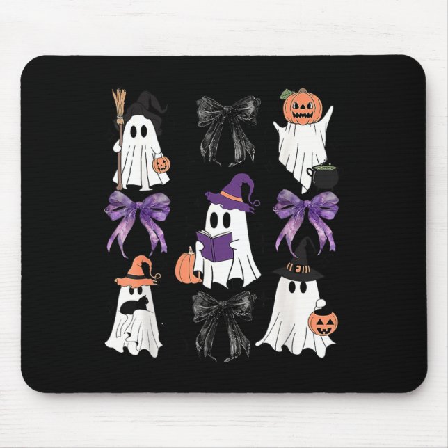 Tapis De Souris Chatte noire Sorcière Fantôme Coqueet Citrouille É (Devant)