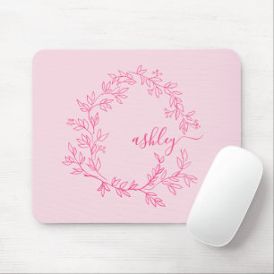 Tapis De Souris Chaud rose moderne Script Girl Monogramme Nom