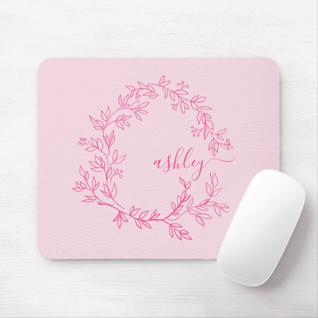 Tapis De Souris Chaud rose moderne Script Girl Monogramme Nom (Avec souris)