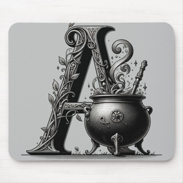 Tapis De Souris Chaudière de sorcière Lettre A initiale personnali (Devant)