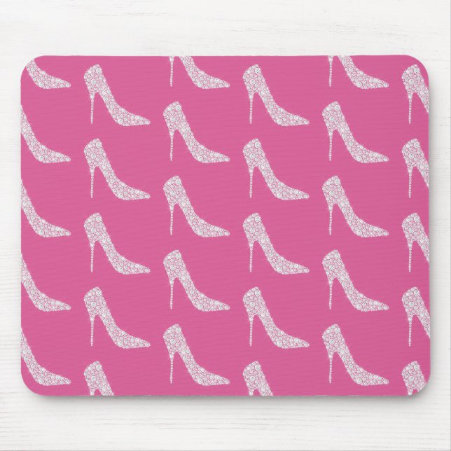 Tapis De Souris Chaussures à talons hauts diamantées Chic Rose   (Devant)