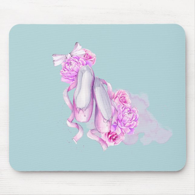 Tapis De Souris Chaussures de ballet avec des pivoines fantaisies  (Devant)