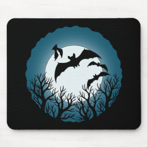 Tapis De Souris Chauves-souris et arbres contre la lune