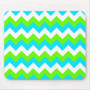 Tapis De Souris Chaux blanches et Aqua trois couleurs Chevron