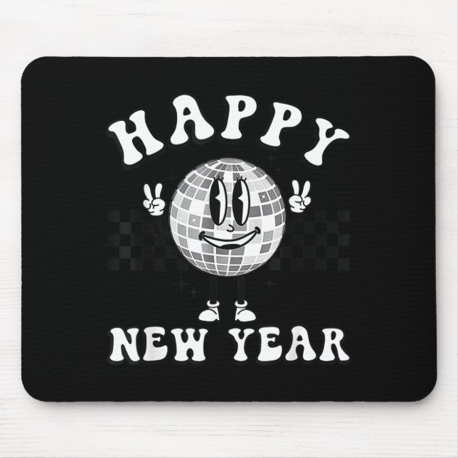 Tapis De Souris Checkered Happy New Year 2026 Disco Ball New Year  (Devant)