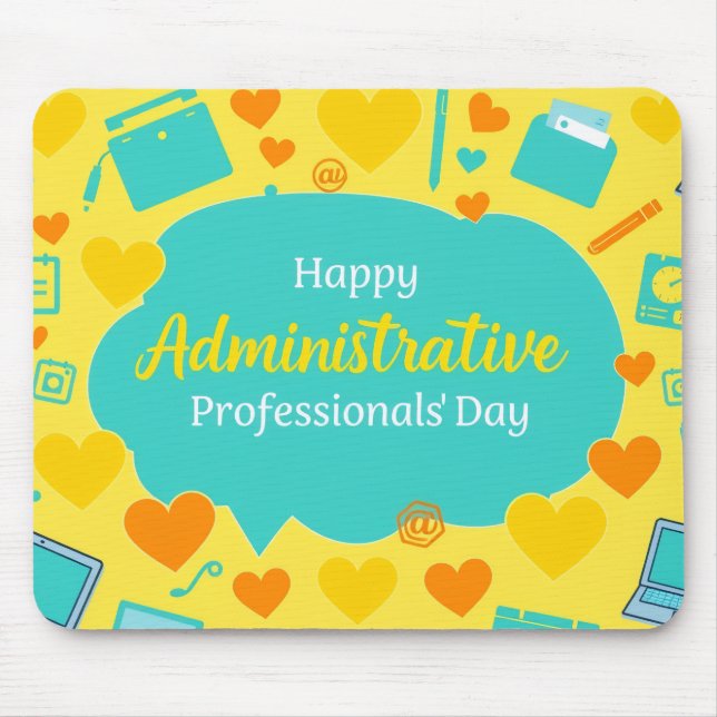 Tapis De Souris Cheerful Admin Day Office Icons Graphic Art (Devant)