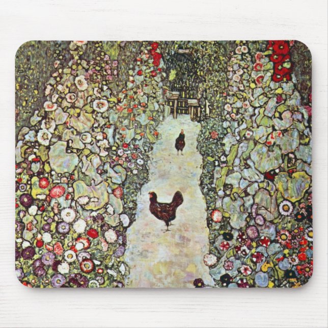 Tapis De Souris Chemin de jardin avec poulets, Gustav Klimt, Art N (Devant)