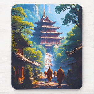 Tapis De Souris Chemin de la pagode mystique au lever du soleil