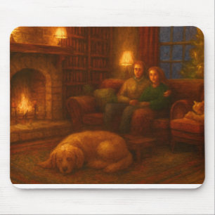 Tapis de souris Cheminée Couple Cozy