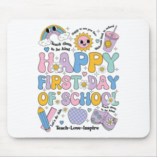 Tapis De Souris Chemise de première journée d'école Groovy Rainbow