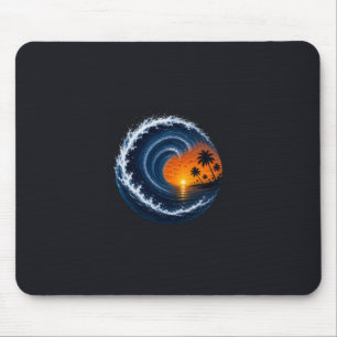 Tapis De Souris Chemise Logo Vague Tropicale au Coucher du Soleil 