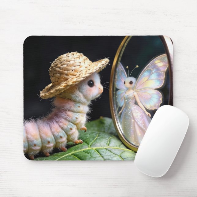 Tapis De Souris Chenille floue regardant un papillon fée (Avec souris)