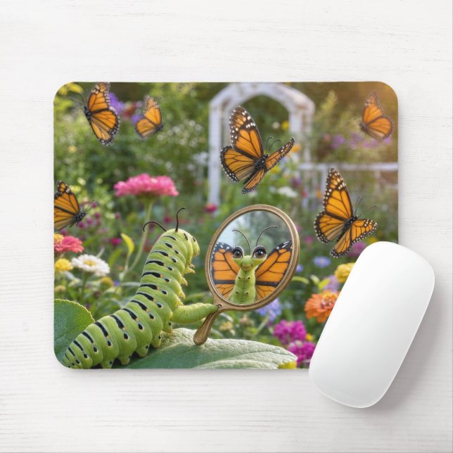 Tapis De Souris Chenille rêvant d'être un papillon (Avec souris)