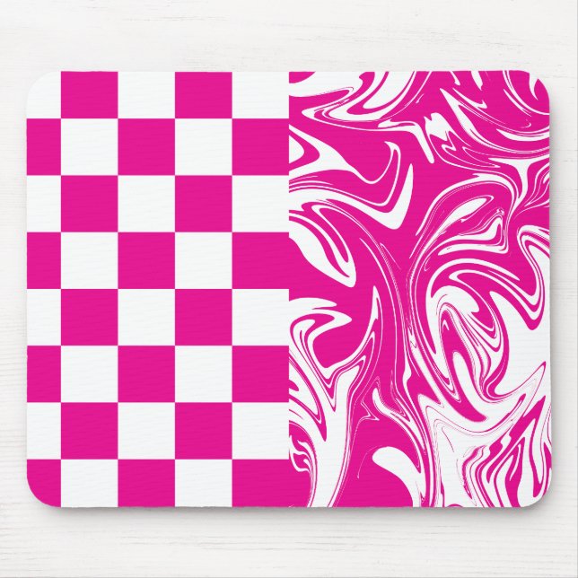 Tapis De Souris Chèques et permules en Magenta et Blanc (Devant)