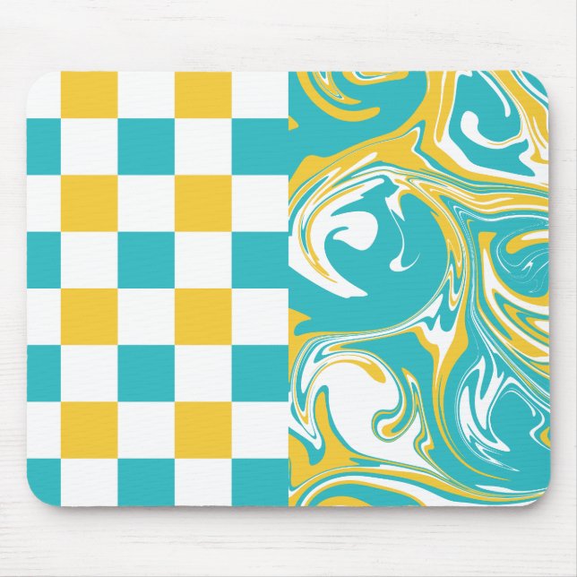 Tapis De Souris Chèques et permules en Turquoise, Jaune et Blanc (Devant)