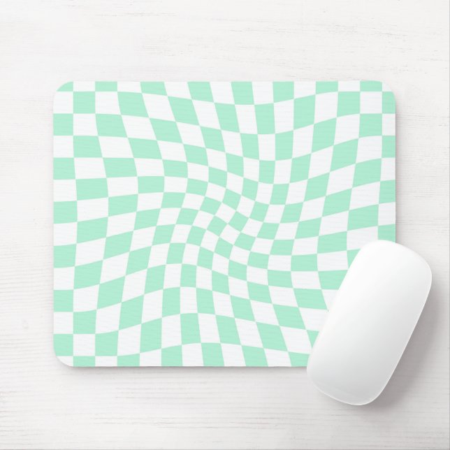 Tapis De Souris Chèques Retro Pastel Mint Green Chèques Warped Che (Avec souris)