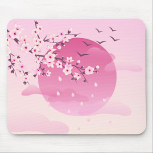 Tapis De Souris Cherry Blossoms Japanese Landscape Pink