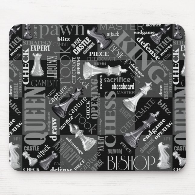 Tapis De Souris Chess Terms and Pieces Black and White ID784 (Devant)