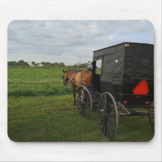 Tapis De Souris Cheval Amish et Buggy au coucher du soleil