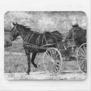 Tapis De Souris Cheval Amish Trot Away en noir et blanc