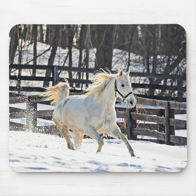Tapis De Souris Cheval blanc galopant (Devant)