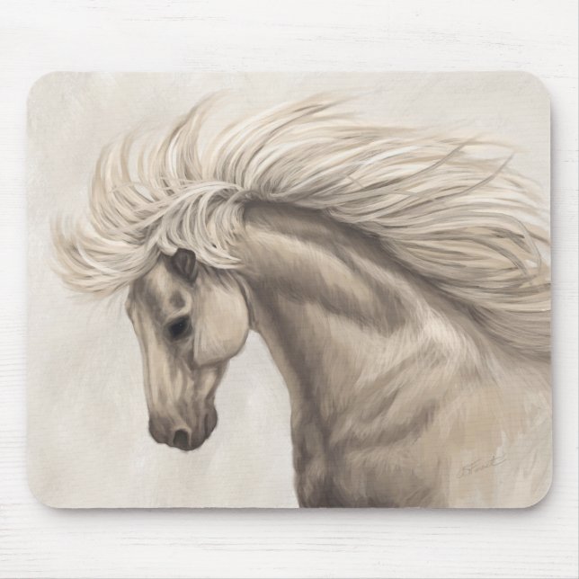 Tapis De Souris Cheval blanc gris d'ivoire sauvage Mane (Devant)