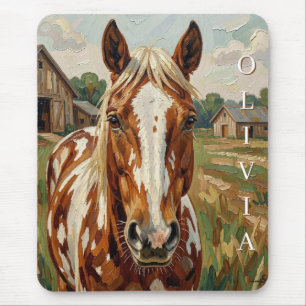 Tapis De Souris Cheval Brun et Blanc Personnalisé