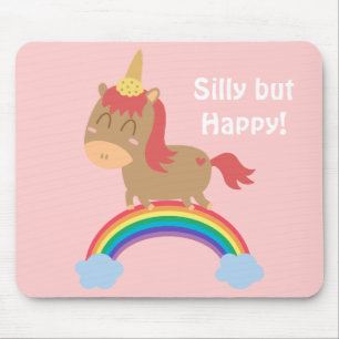 Tapis De Souris Cheval Brun Kawaii essayant d'être une Licorne