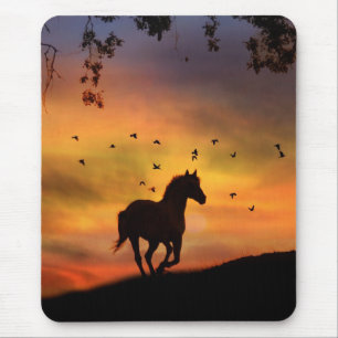 Tapis De Souris Cheval Courant À La Souris Coucher Du Soleil