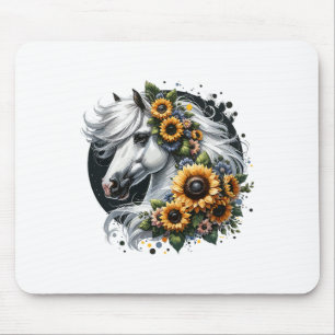 Tapis De Souris Cheval Cute Avec Fleurs De Soleil Floral Équitatio