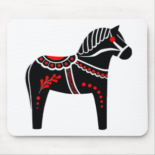 Tapis De Souris Cheval Dala folk noir/blanc/rouge, Folk Friesian